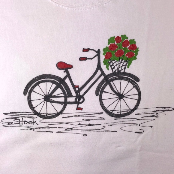 NWT Sweatshirt Bicycle Geranium Basket Sweatshirt Ladies Size Small Hand Painted - Picture 2 of 8